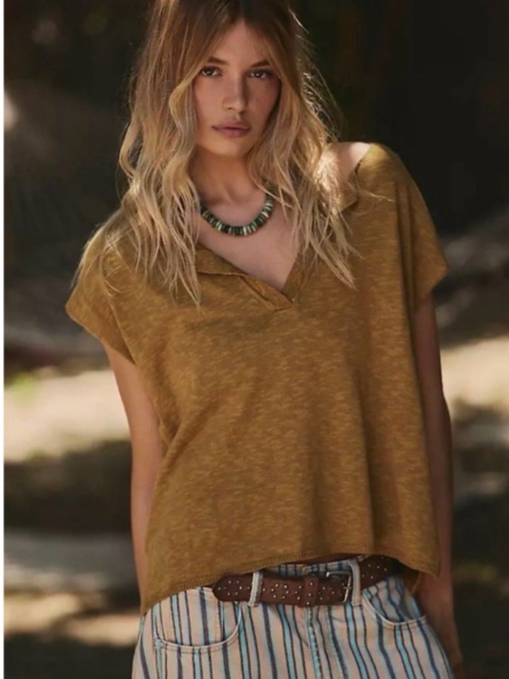 Free-est Free People Mustard Yellow V-Neck Relaxed Top